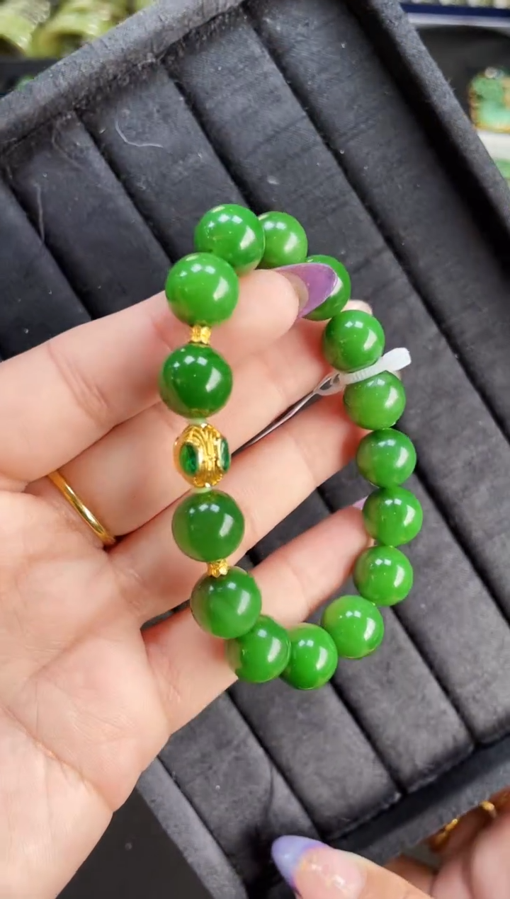 【闪购商品】和田玉手串18K金镶嵌12MM 多样性发一