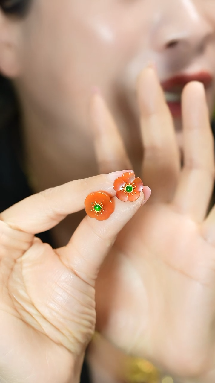 【闪购商品】玛瑙/玉髓耳饰18K金镶嵌支持48小时鉴赏