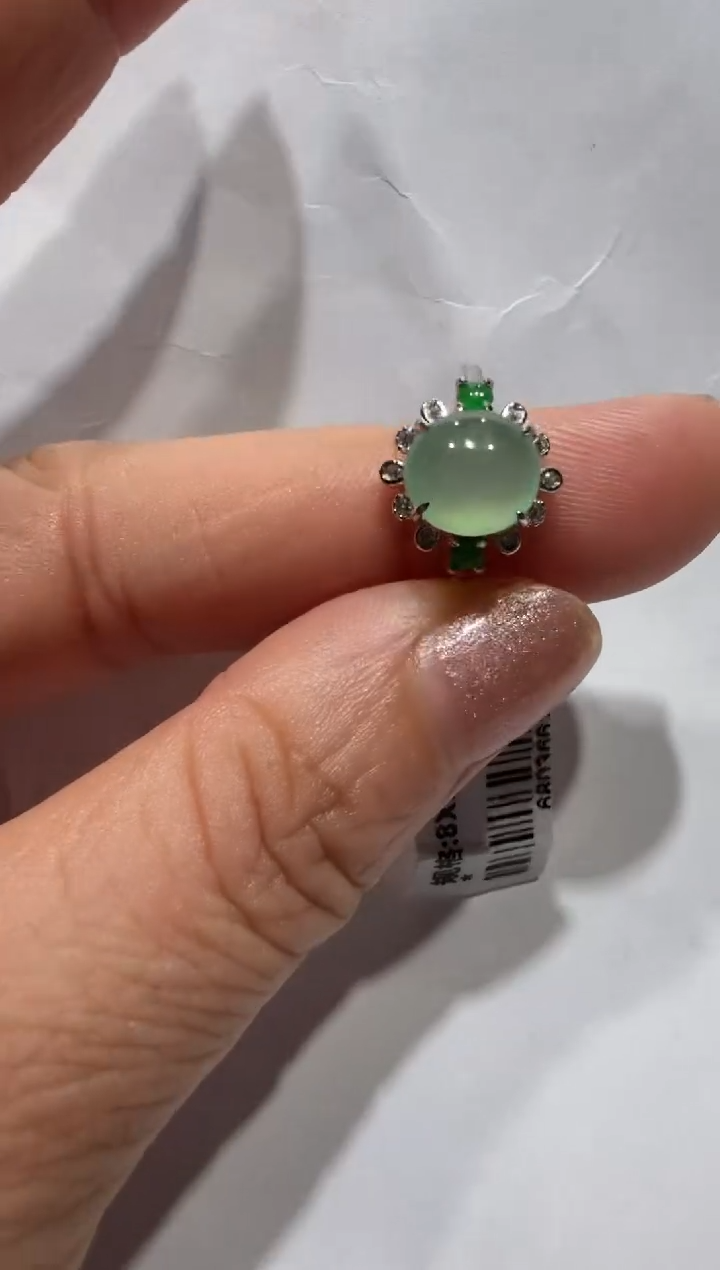 银S925镶嵌戒指翡翠缅甸A货翡翠戒指