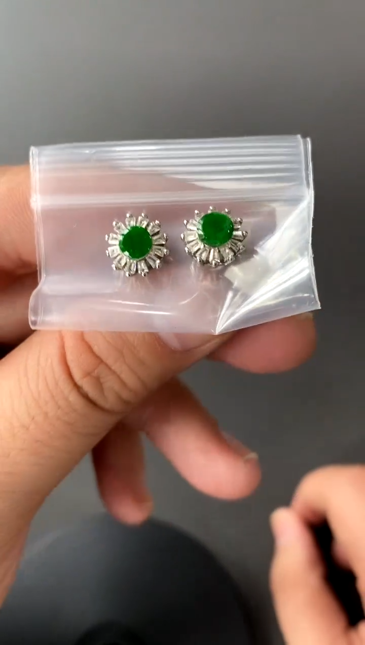 【闪购商品】翡翠耳饰银S925镶嵌买断价