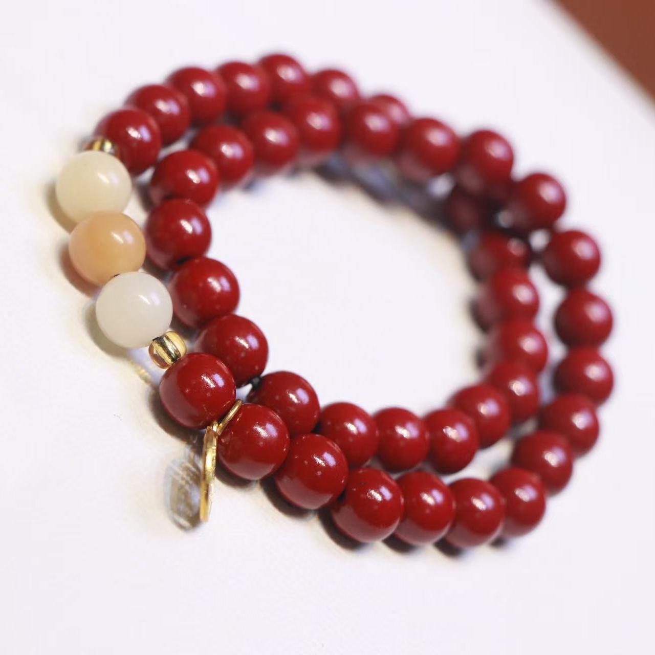 含辰砂工艺品朱砂福字双圈手串+配饰夏日时尚百搭复古饰品