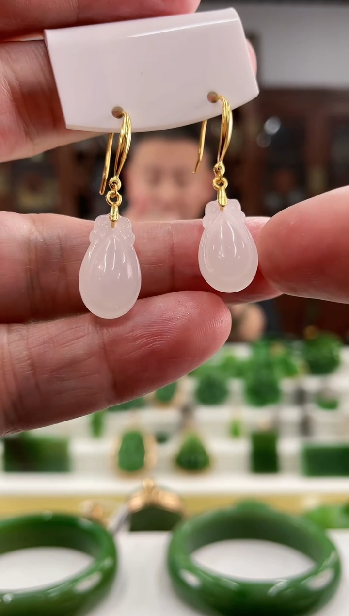 【闪购商品】和田玉耳钩银S925镶嵌白玉钱袋子耳钩