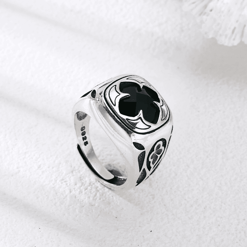 925银戒指 四叶草戒指 男女同款开口戒指