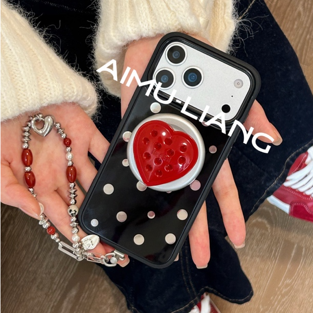 AIMU原创黑银镜面波点适用苹果iPhone17/16promax手机壳15pro支架