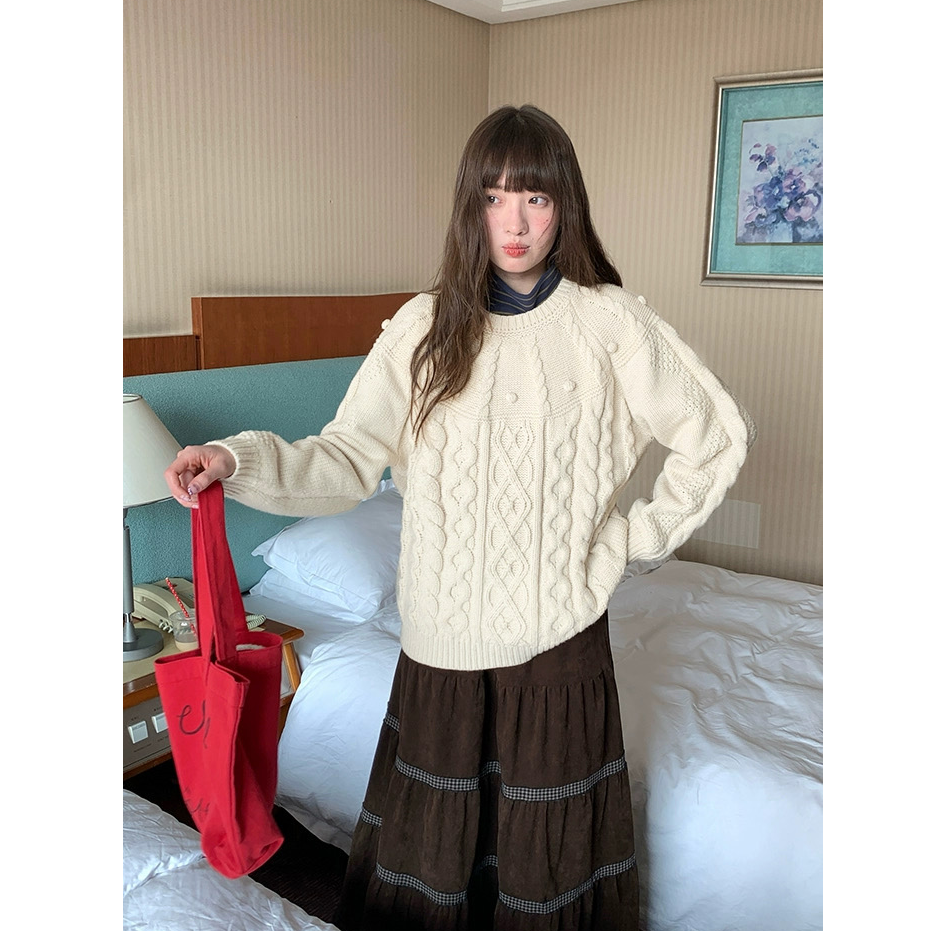 栗果咖语*重工麻花圆球毛衣时尚百搭设计感休闲秋冬M2304