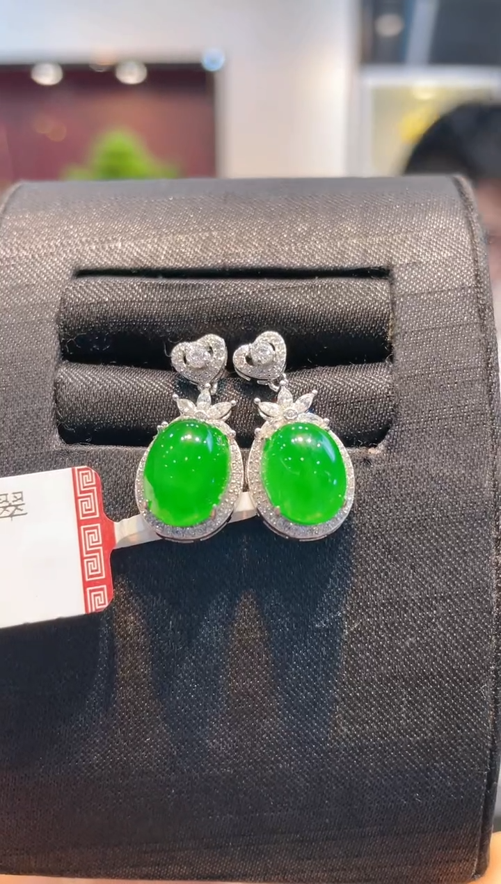 【闪购商品】翡翠颈饰银S925镶嵌A28耳饰天然A货翡翠