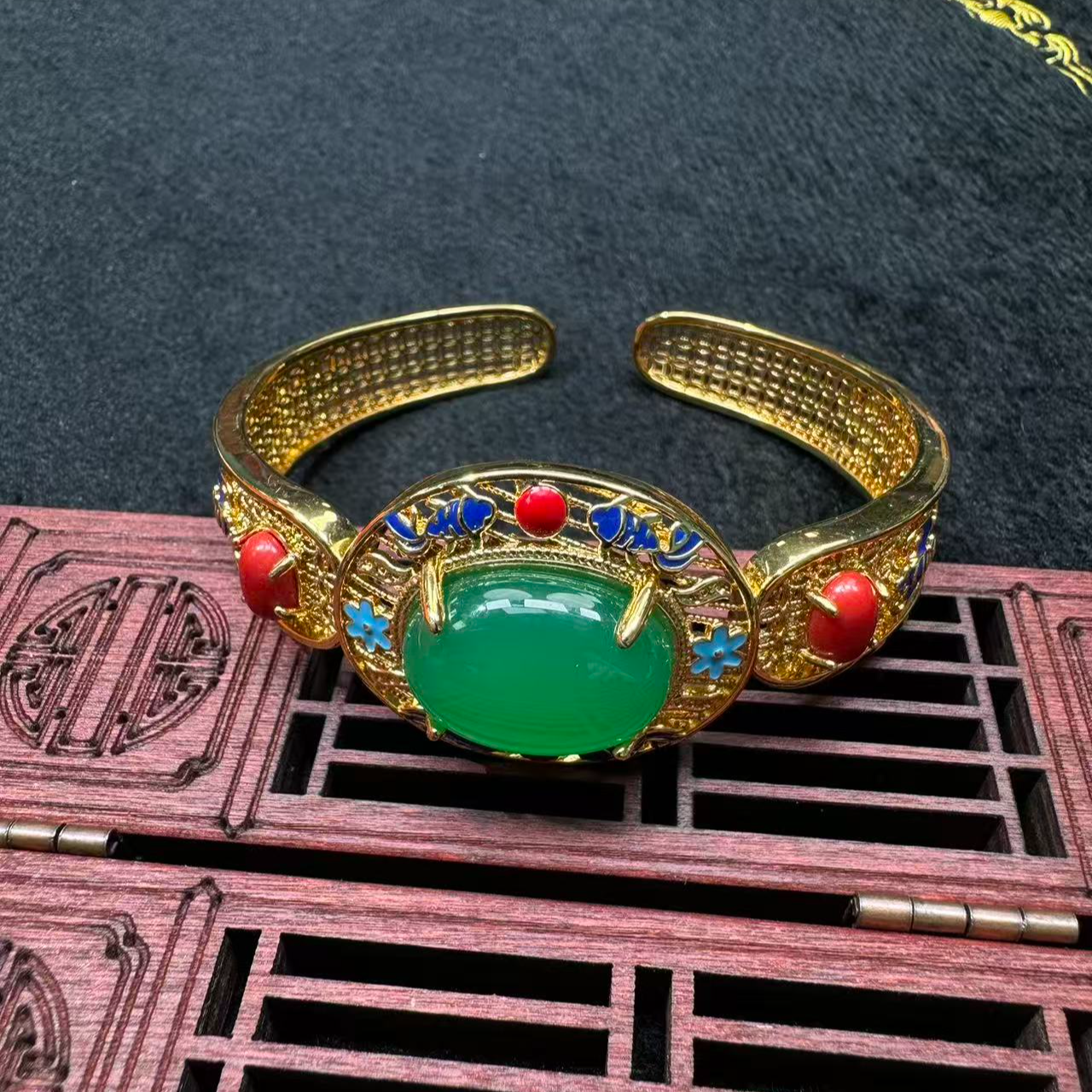 【刘少文】流金光耀绿玛瑙手镯-MZ-G116