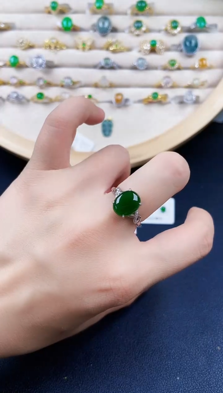 翡翠戒指银S925镶嵌465416