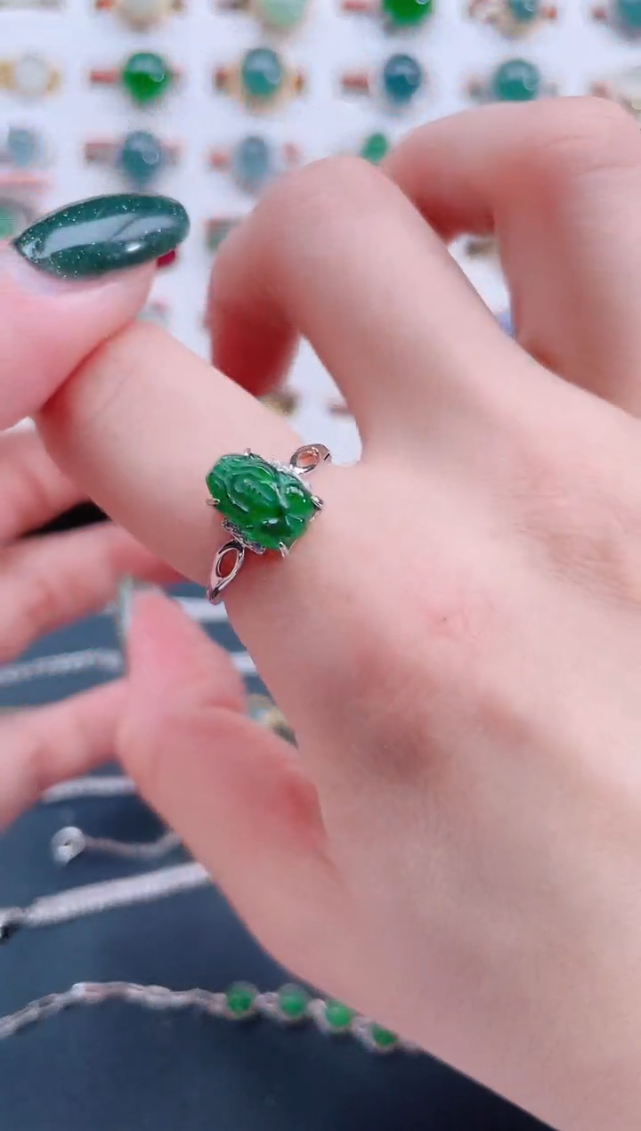 银S925镶嵌戒指翡翠天然翡翠