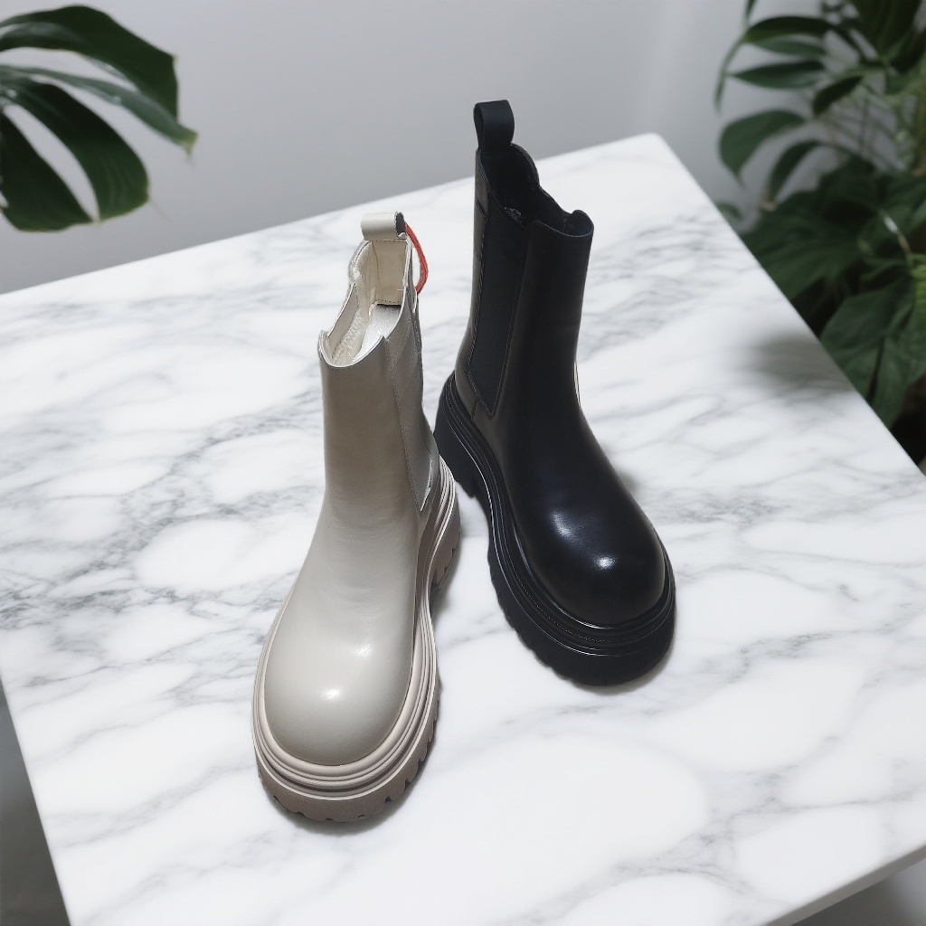 56895柏文加绒英伦风切尔西厚底百搭显瘦女烟筒短靴冬季