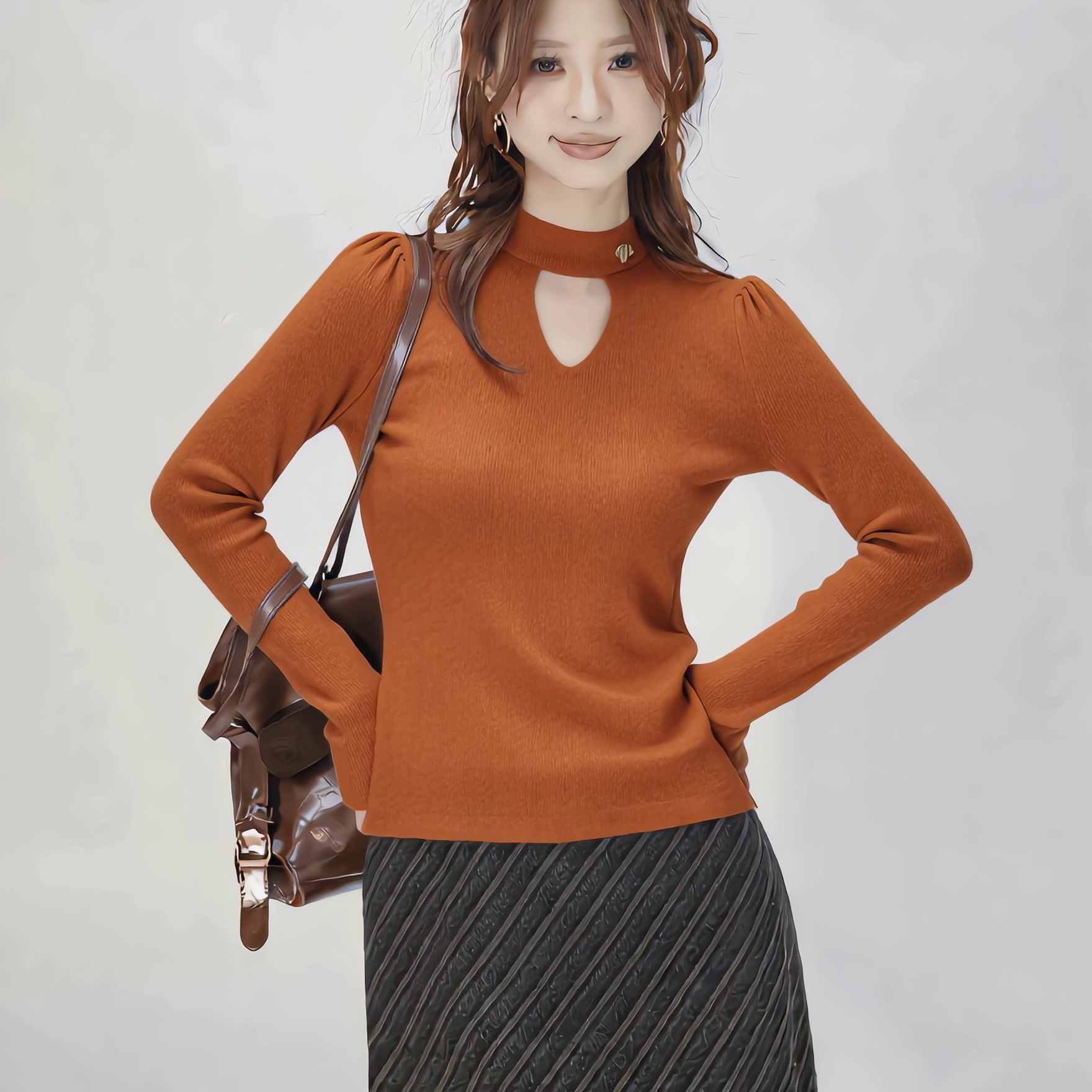 半高领上衣圆领女刺绣洋气包袖拼接毛针织衫长袖冬季