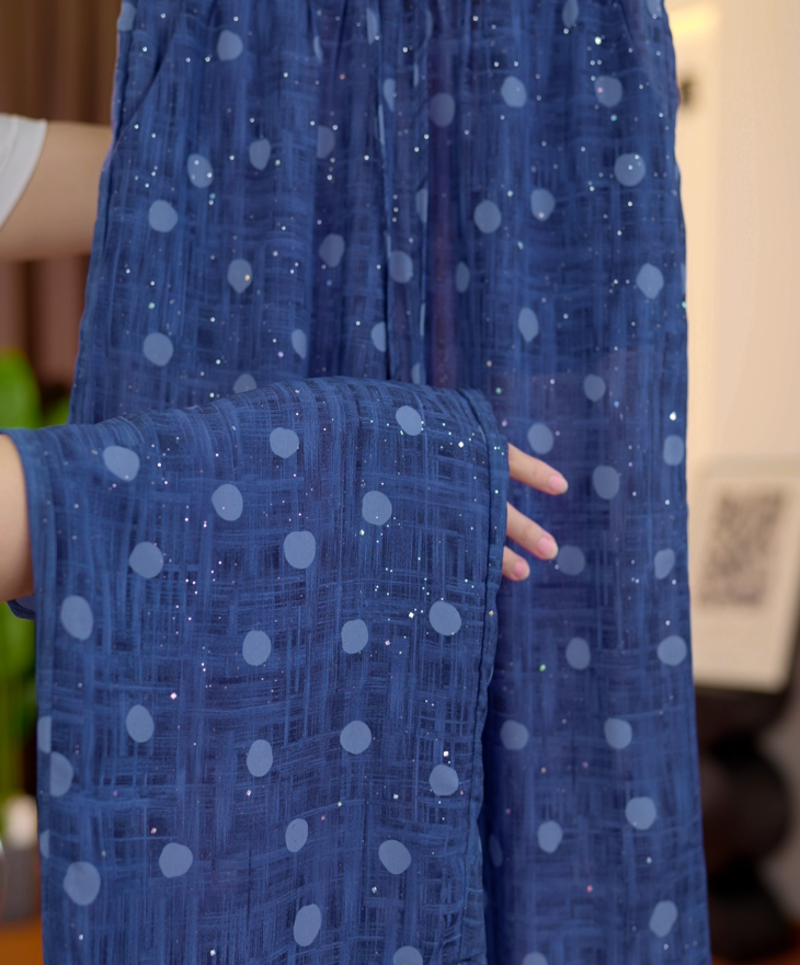 K124 新款缎面宽松休闲百搭阔腿裤（平面花）-宋宋