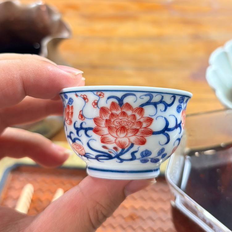 【墨白】5代周边青花釉里红品茗杯