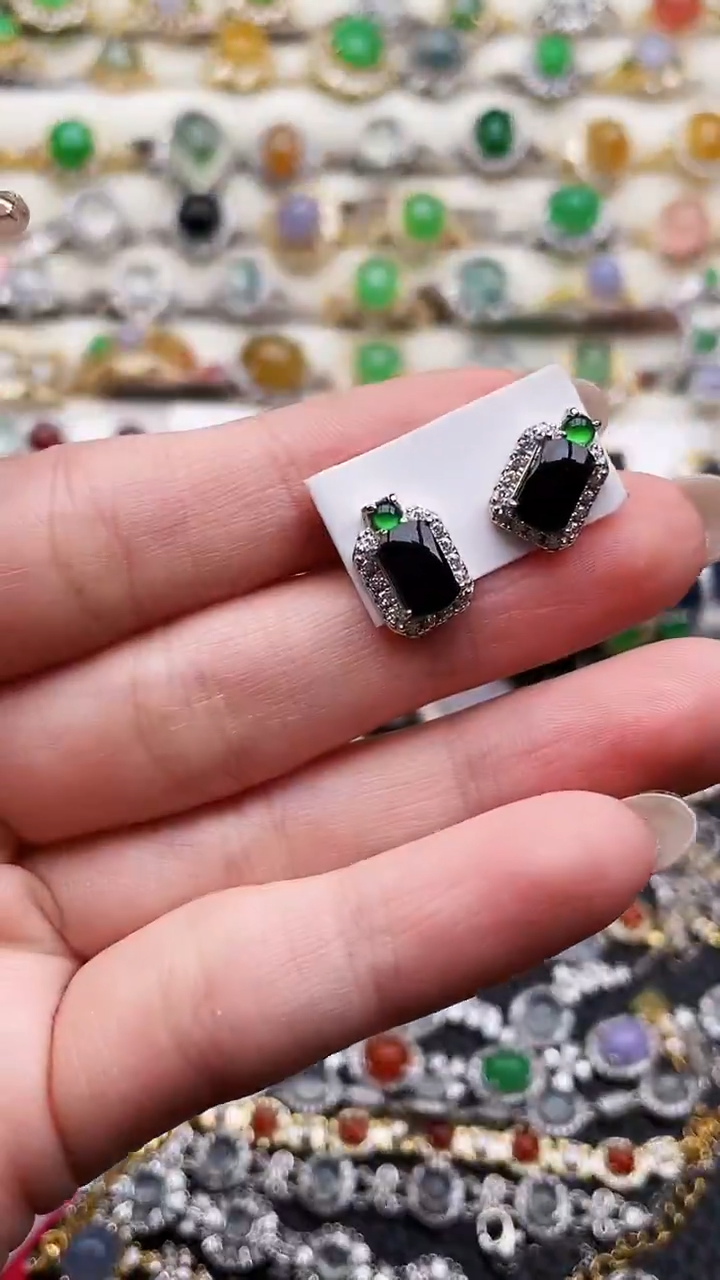 银S925镶嵌翡翠耳饰209