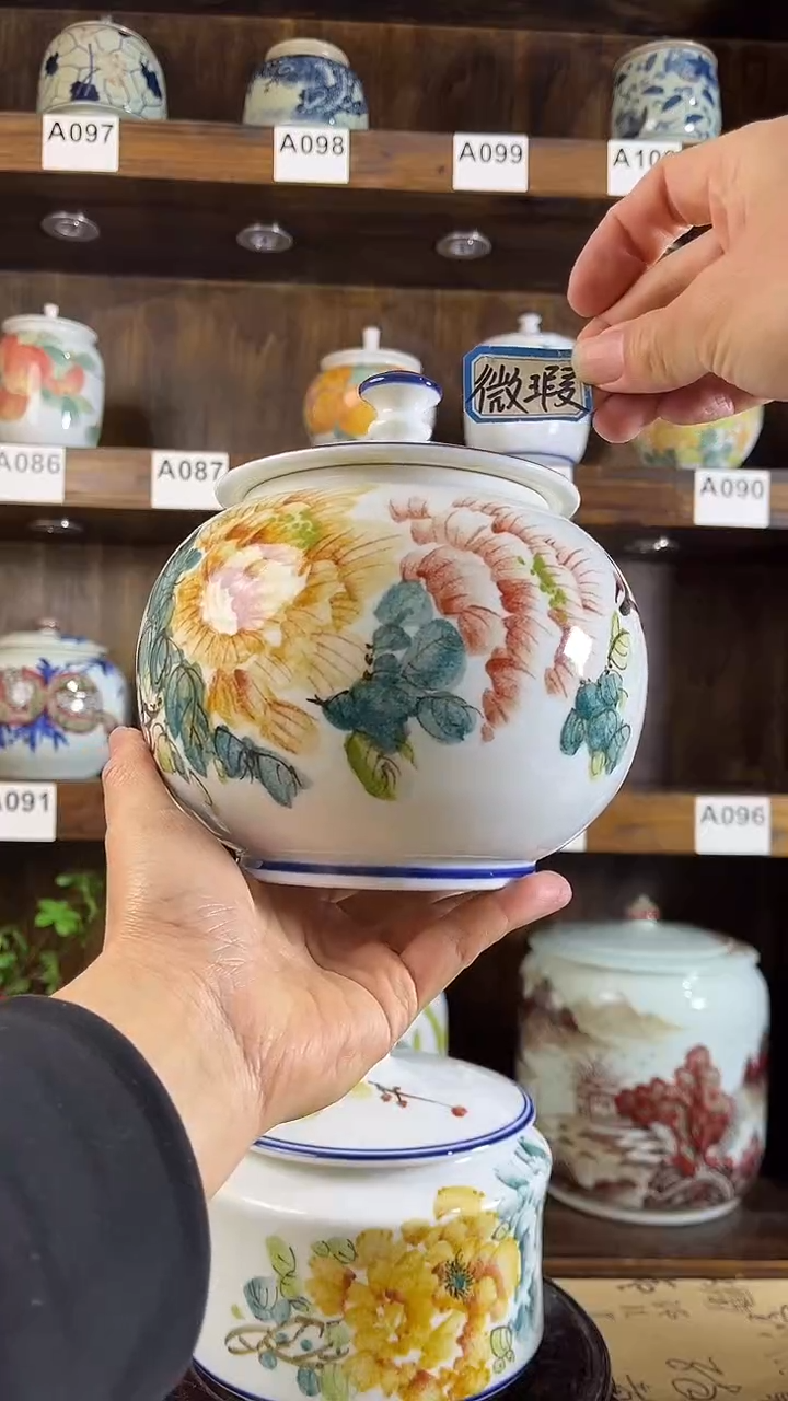 【闪购商品】纯手工手绘芙蓉花储物罐