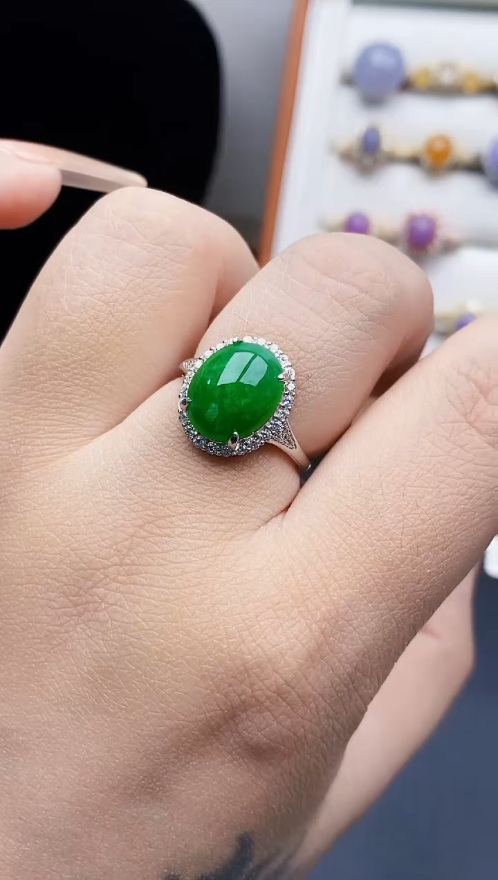 银S925镶嵌戒指翡翠0021