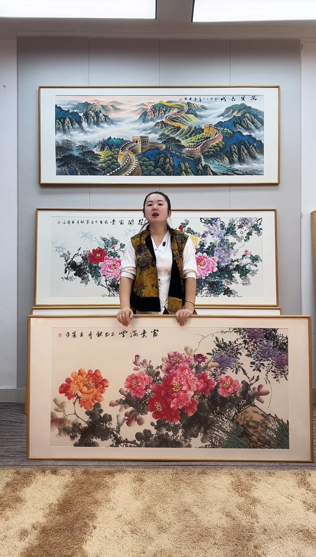 国画手绘牡丹162*82尺寸