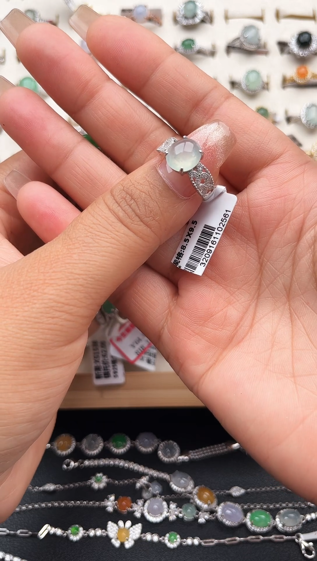 【闪购商品】翡翠戒指银S925镶嵌缅甸天然A货翡翠S925银镶嵌