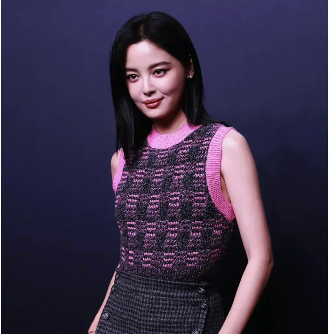 99新 Chanel/香奈儿 22K紫拼黑秋冬针织背心36码