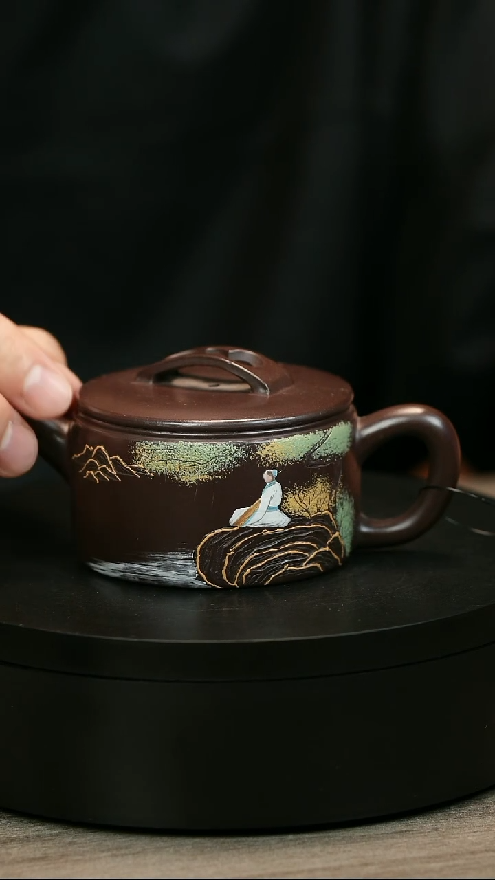 茶壶紫砂集****6H1509陈春芬紫泥彩绘汉瓦