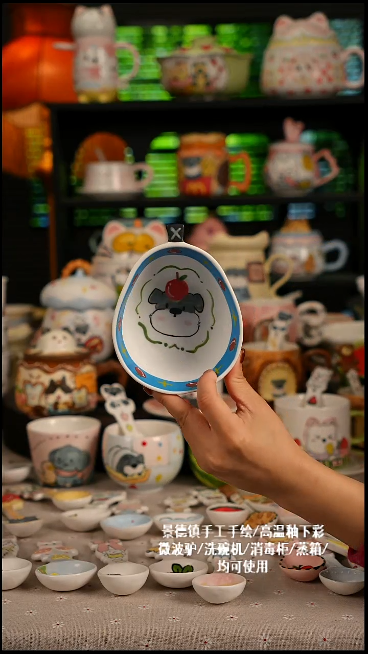 陶瓷无盖款景德镇高温釉下彩纯手绘创意瓷 默认微瑕 不退不换