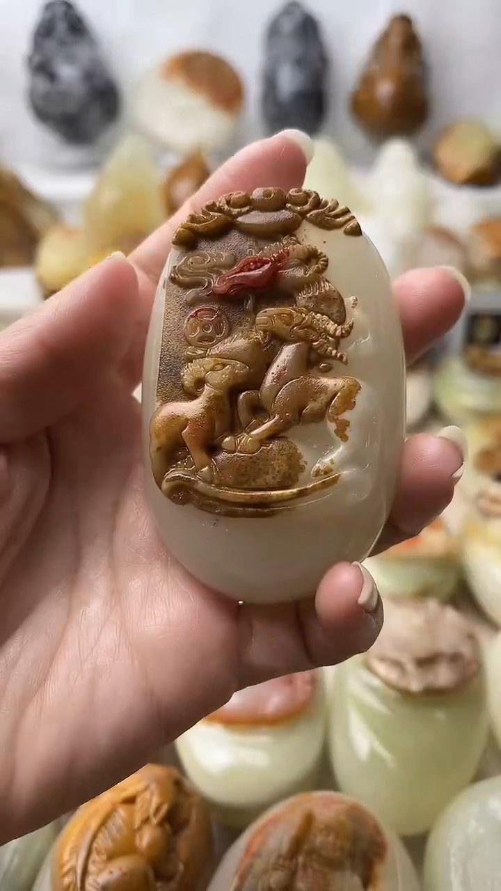 石材古青石棉纹正常不退换三羊开泰