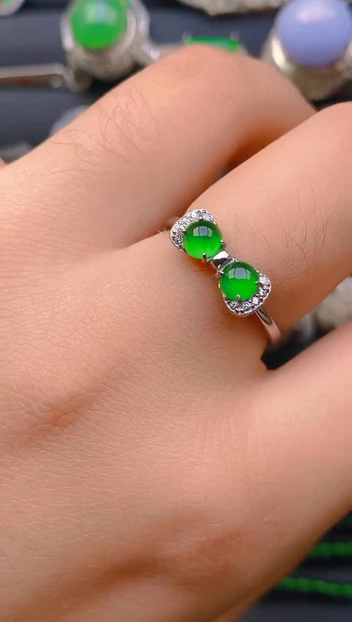 【闪购商品】翡翠戒指银S925镶嵌天然A货翡翠1