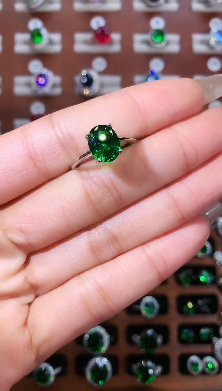 银S925镶嵌戒指碧玺810白