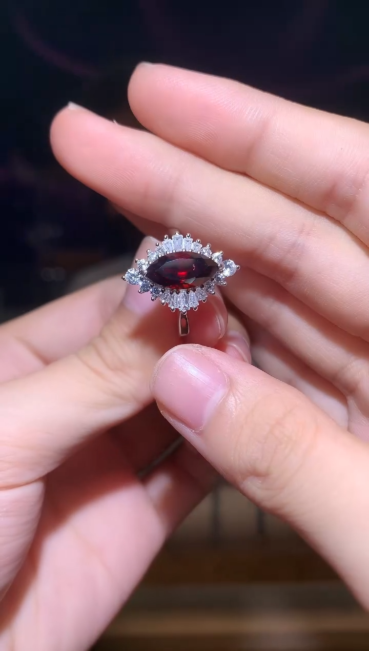 石榴石戒指银S925镶嵌（晶盈阁严选）