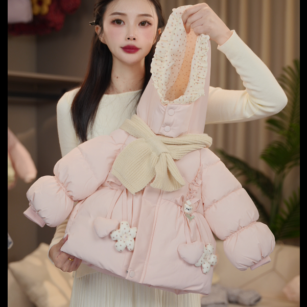 儿童白鸭绒羽绒服冬季新款可爱粉色小童保暖羽绒服外套连帽加厚