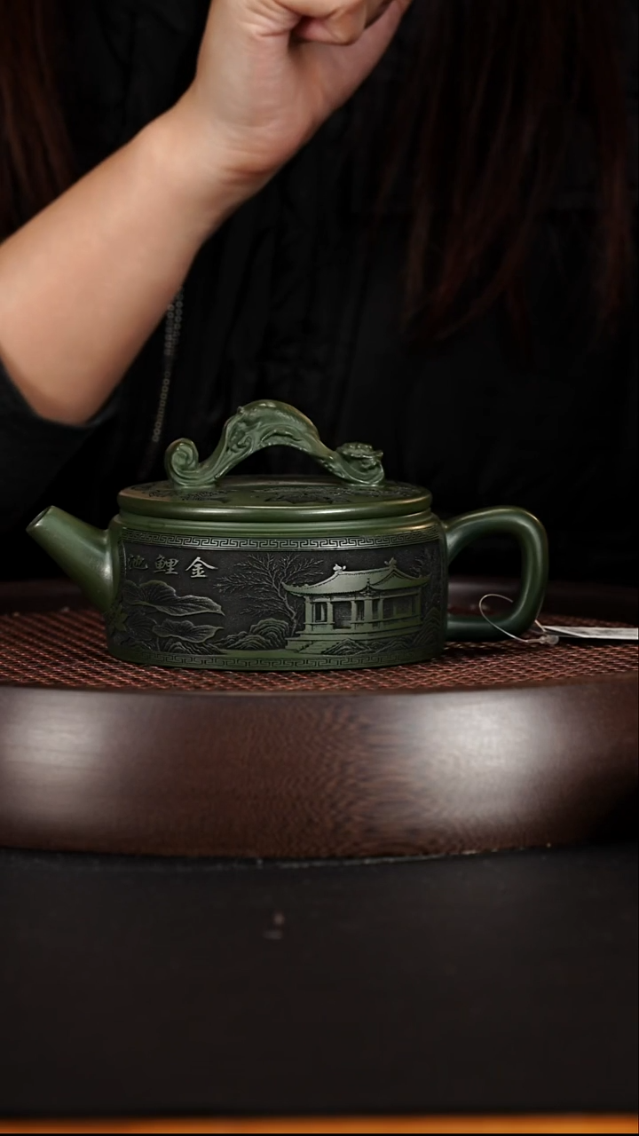 茶壶紫砂宜兴紫砂壶民国绿泥如意汉瓦280cc