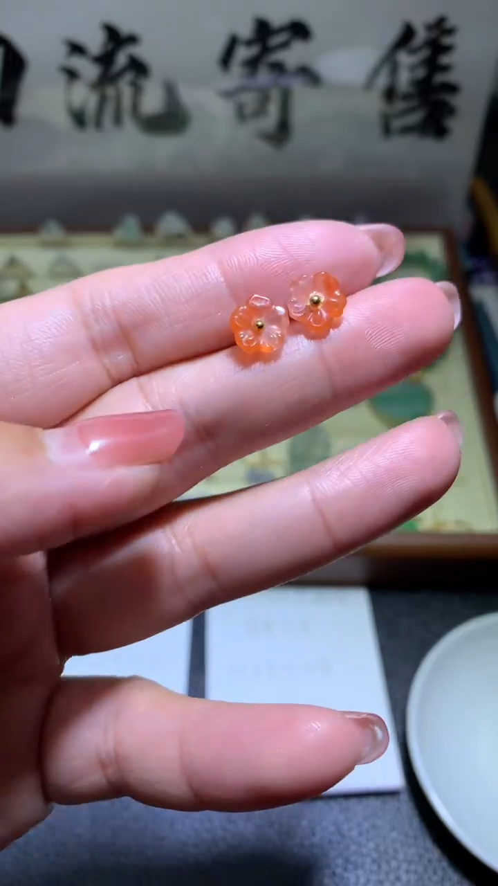 【闪购商品】南红玛瑙耳饰银S925镶嵌019天然南红