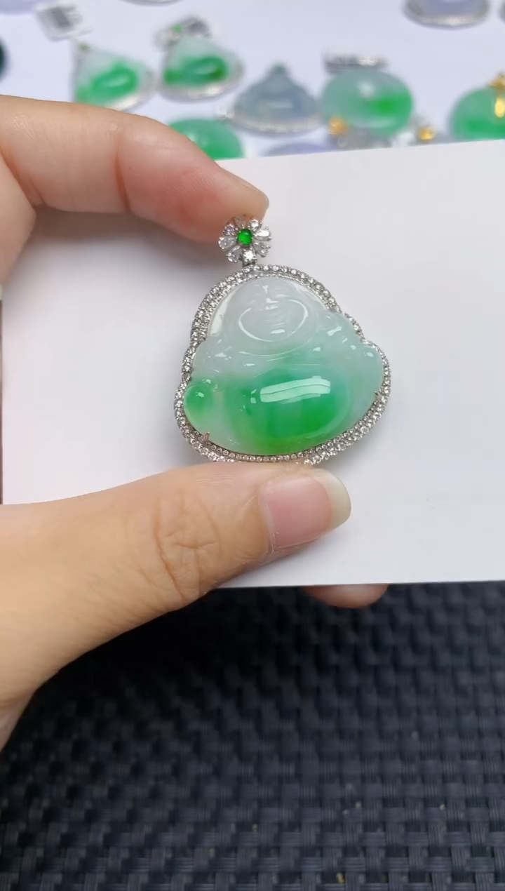 翡翠18K金镶嵌颈饰天然缅甸A货翡翠百元以上9元证书费自理