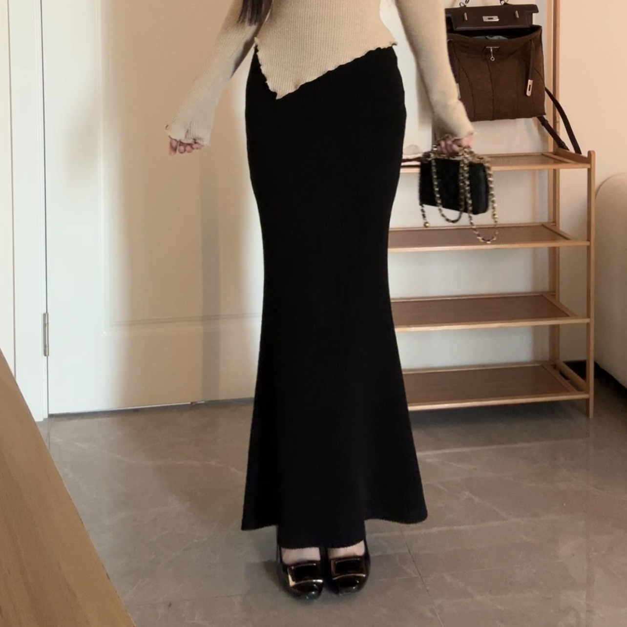 【柔情舞步】冬季黑色针织鱼尾半身裙包臀修身气质垂坠感长裙XY-286