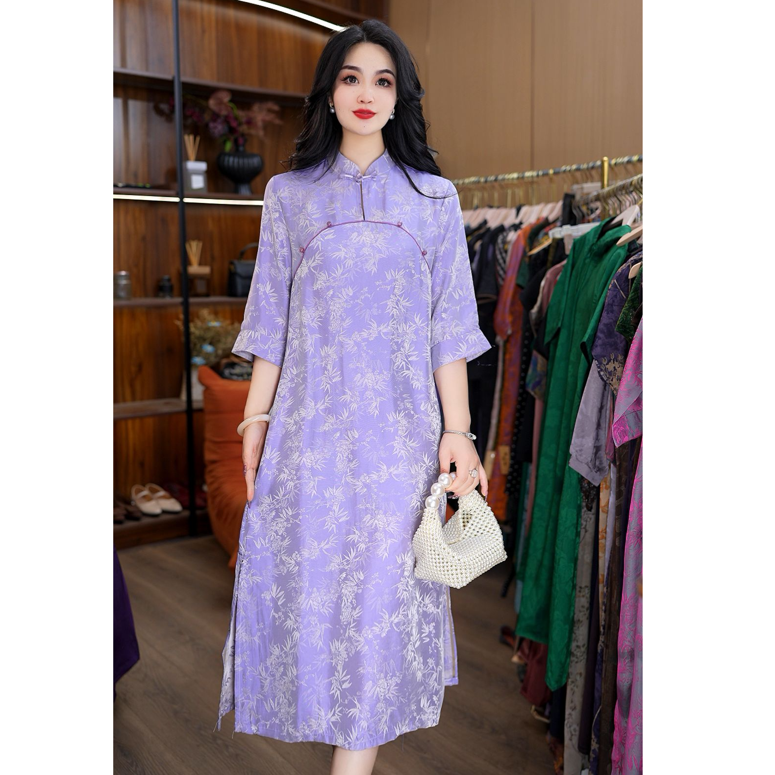 7088-10（紫）新款舒适时尚印花气质连衣裙