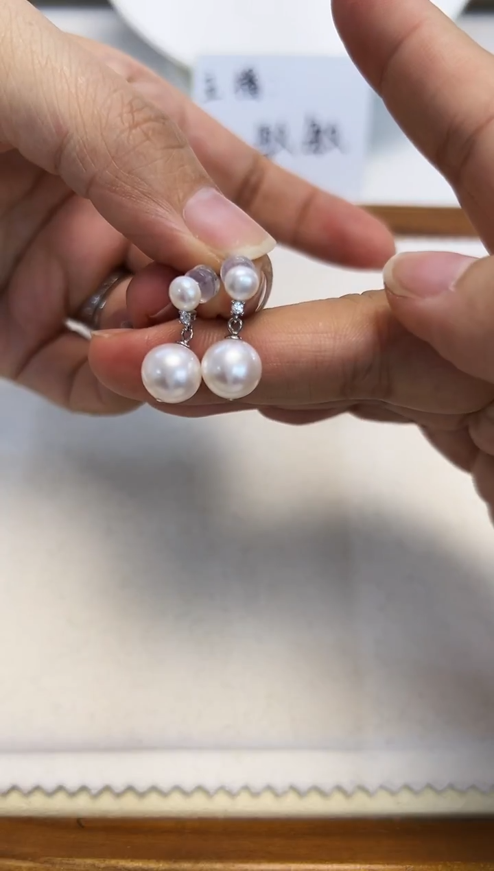 银S925镶嵌耳饰淡水珍珠双珠耳饰