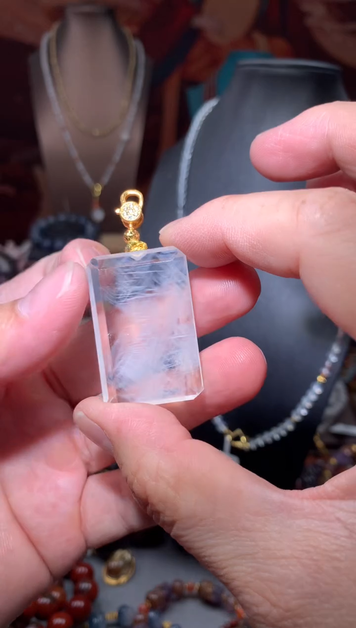 未镶嵌珠宝半成品水晶蓝针无事牌吊坠