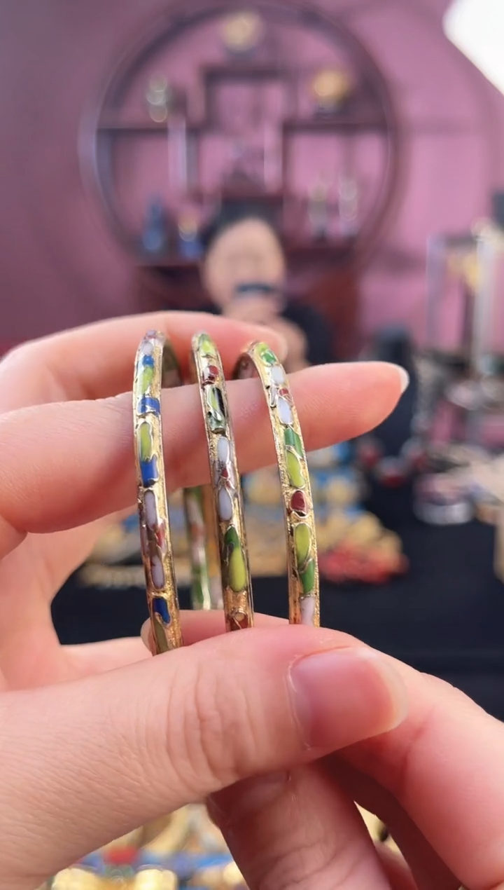 景泰蓝半金地手镯 56-63可戴 三支装