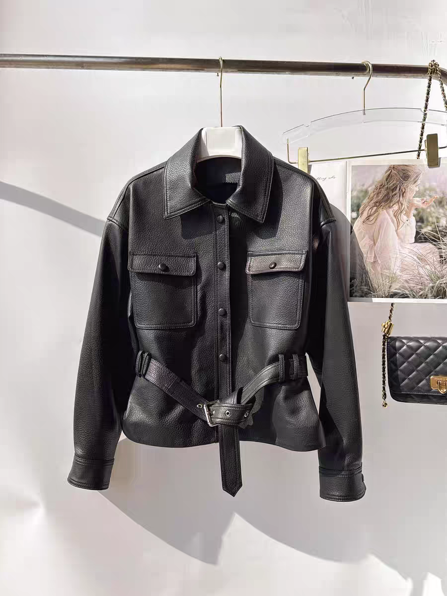 闪闪兒～明星同款经典短外套带腰带