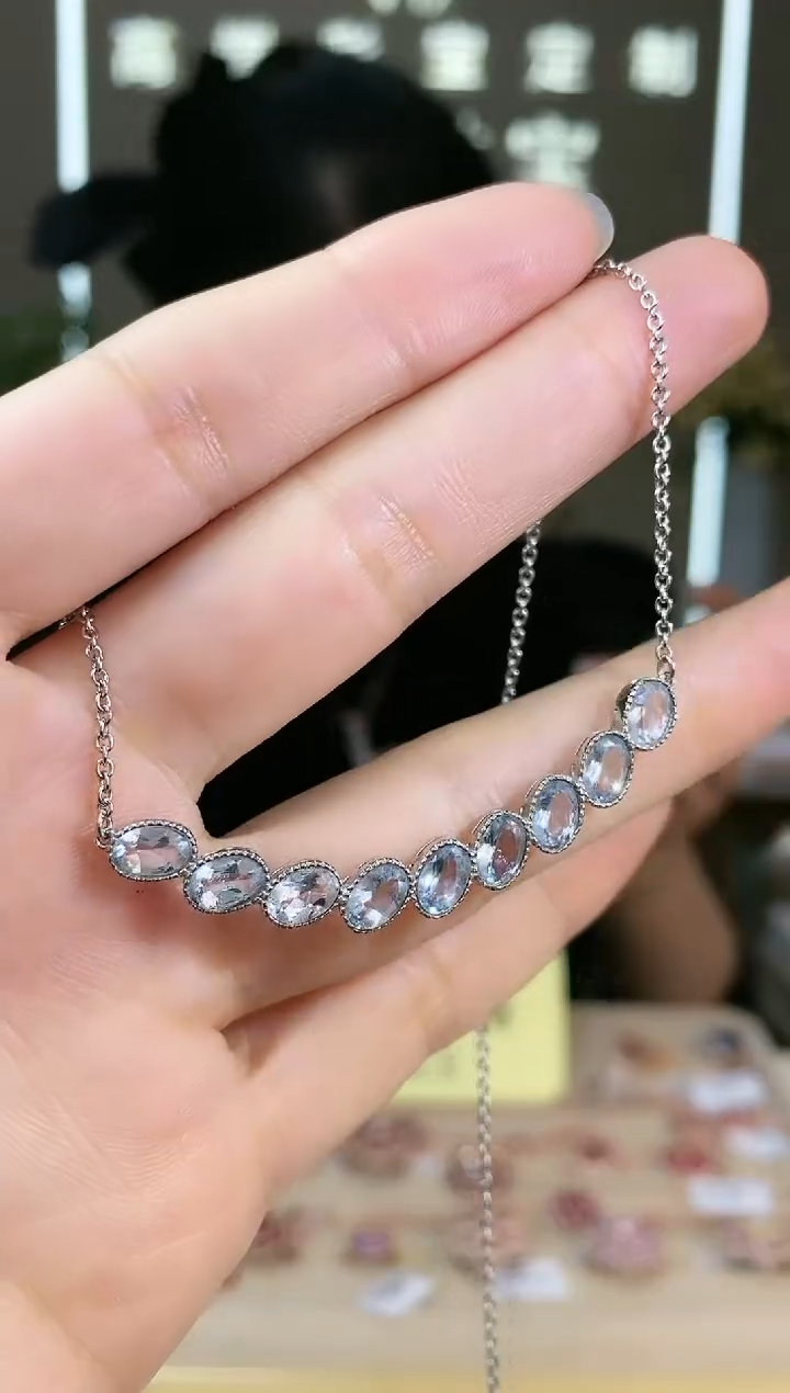 【闪购商品】海蓝宝石颈饰银S925镶嵌颈饰