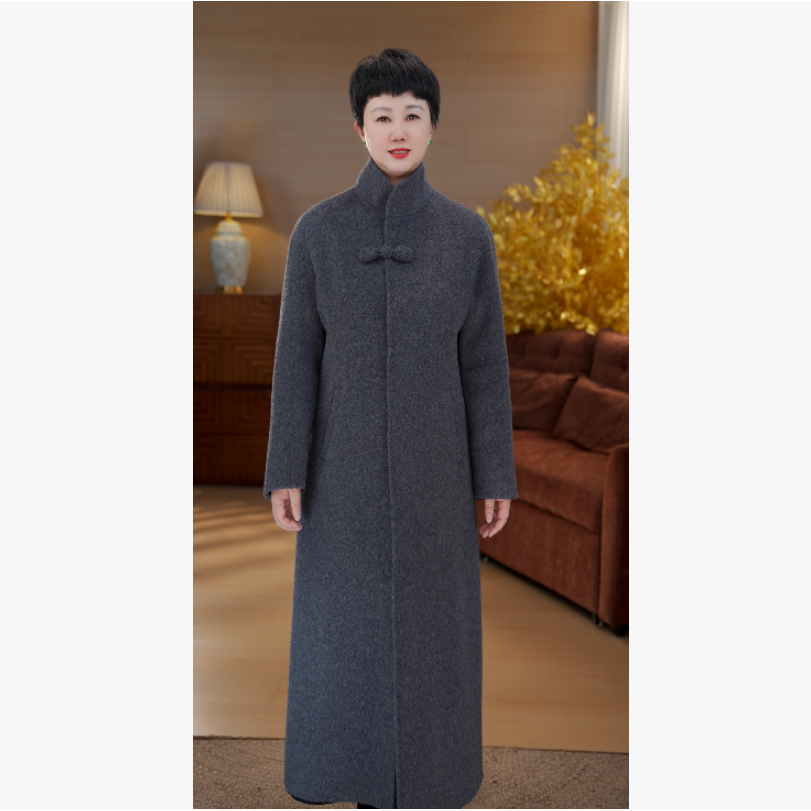 25年冬狐狸毛绵羊毛新中式国风盘扣女款长款大衣外套A31128