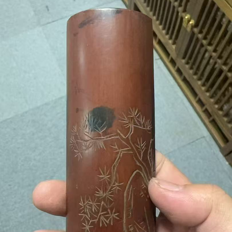 全品相竹子纯手工茶则 手工錾刻工艺