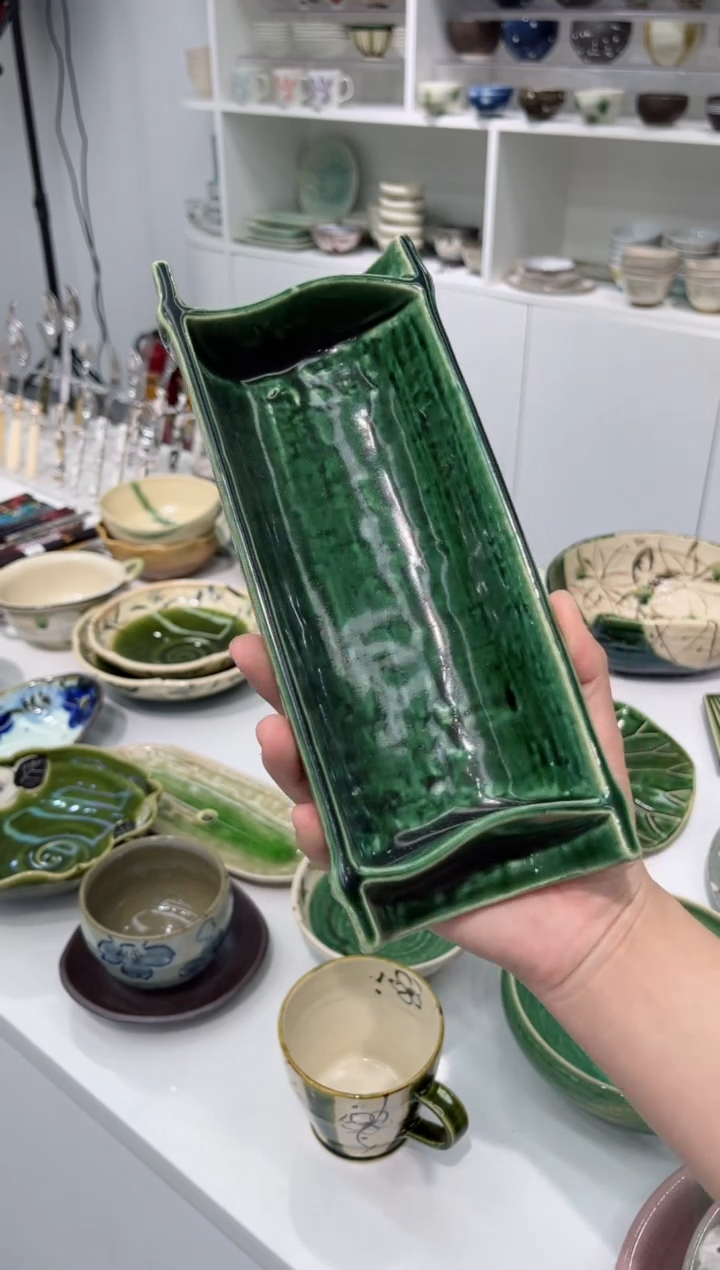 【闪购商品】瓷片织部竹节长盘