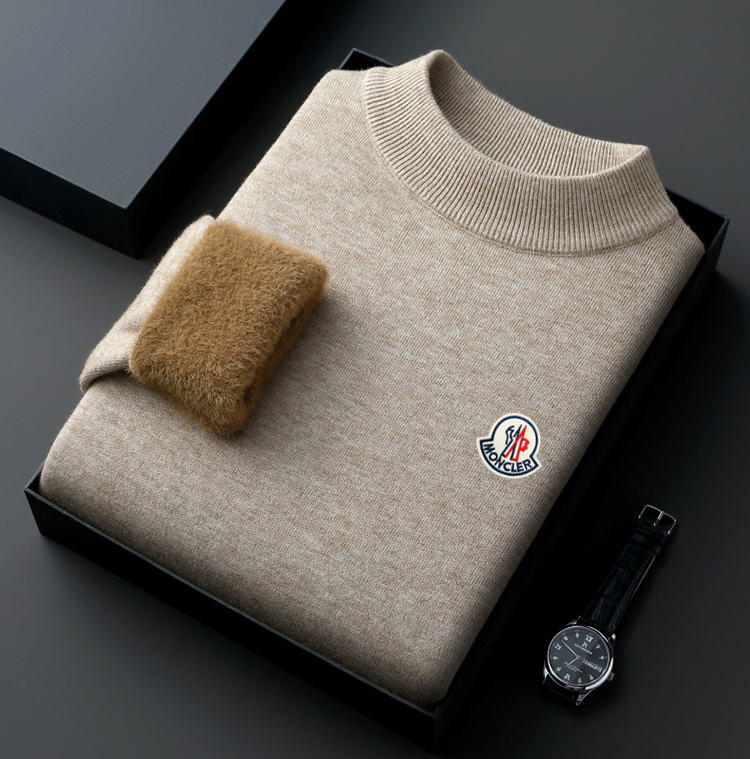 【奥莱撤柜】一体羊毛衫男士加绒针织衫秋冬保暖毛衣半高领打底衫潮