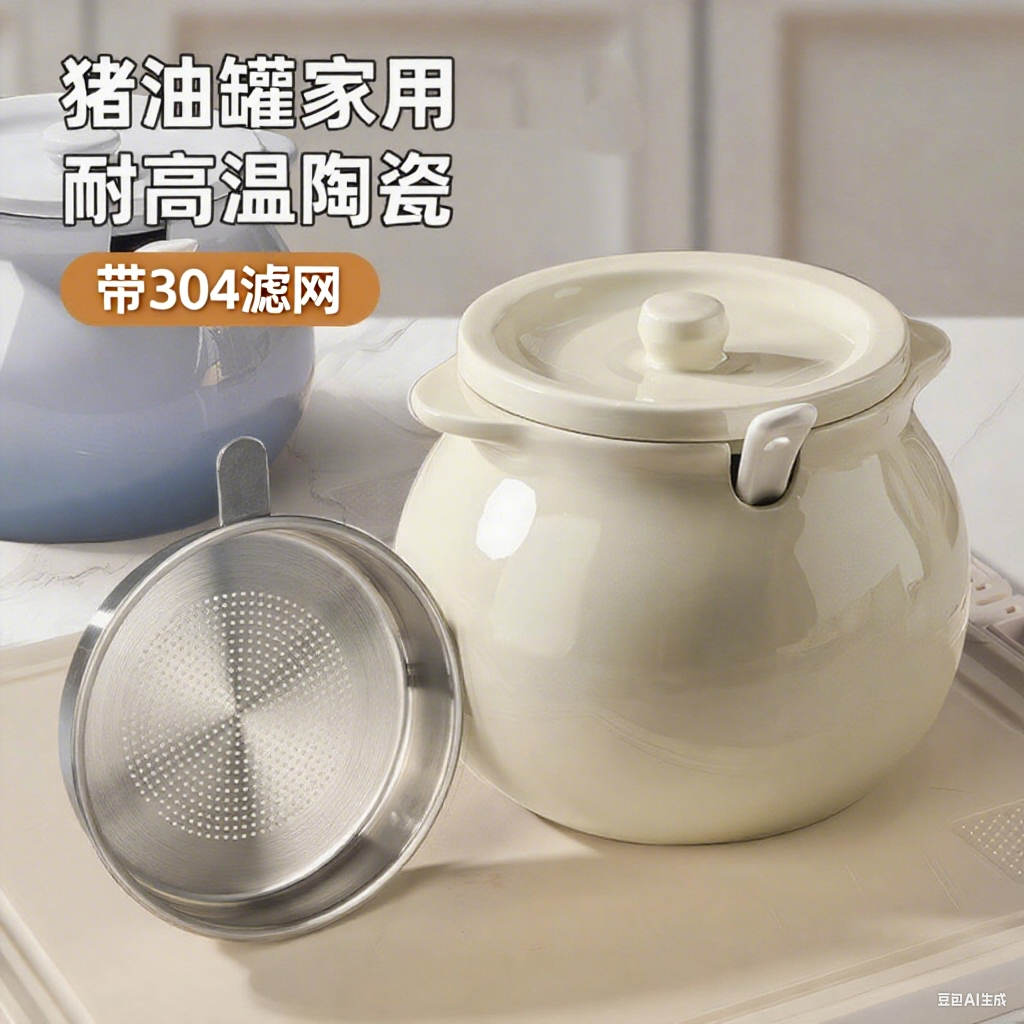 大容量猪油罐家用陶瓷带盖多功能耐高温双耳大号储油罐辣椒油罐子