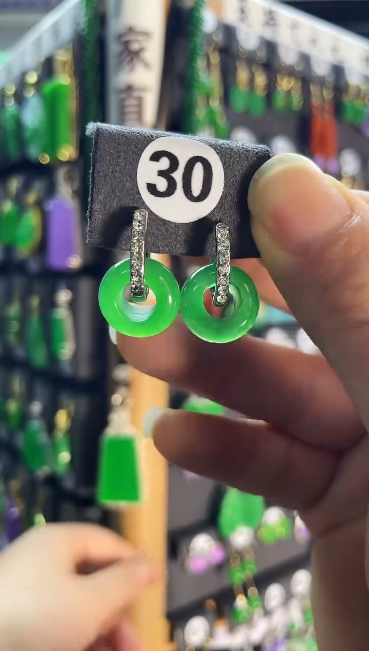 【闪购商品】翡翠耳饰银S925镶嵌老30.