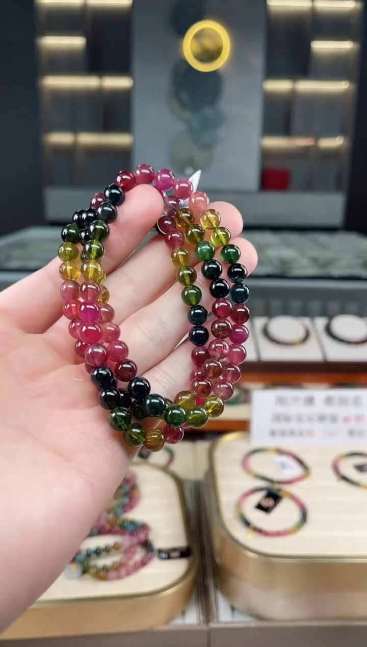 未镶嵌冰透体老矿碧玺彩虹三圈手串6mm+碧玺多样性发一条xion