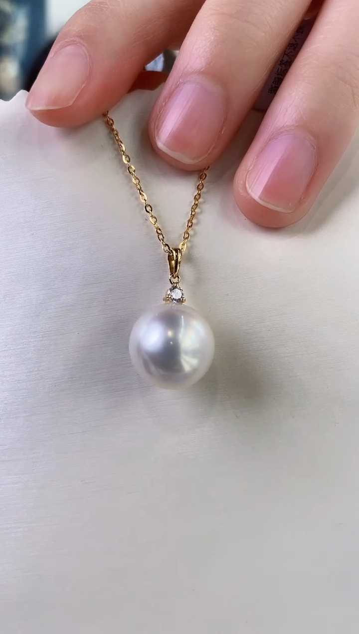 【闪购商品】海水珍珠吊坠(不含链)18K金镶嵌13-14澳白珍珠吊坠