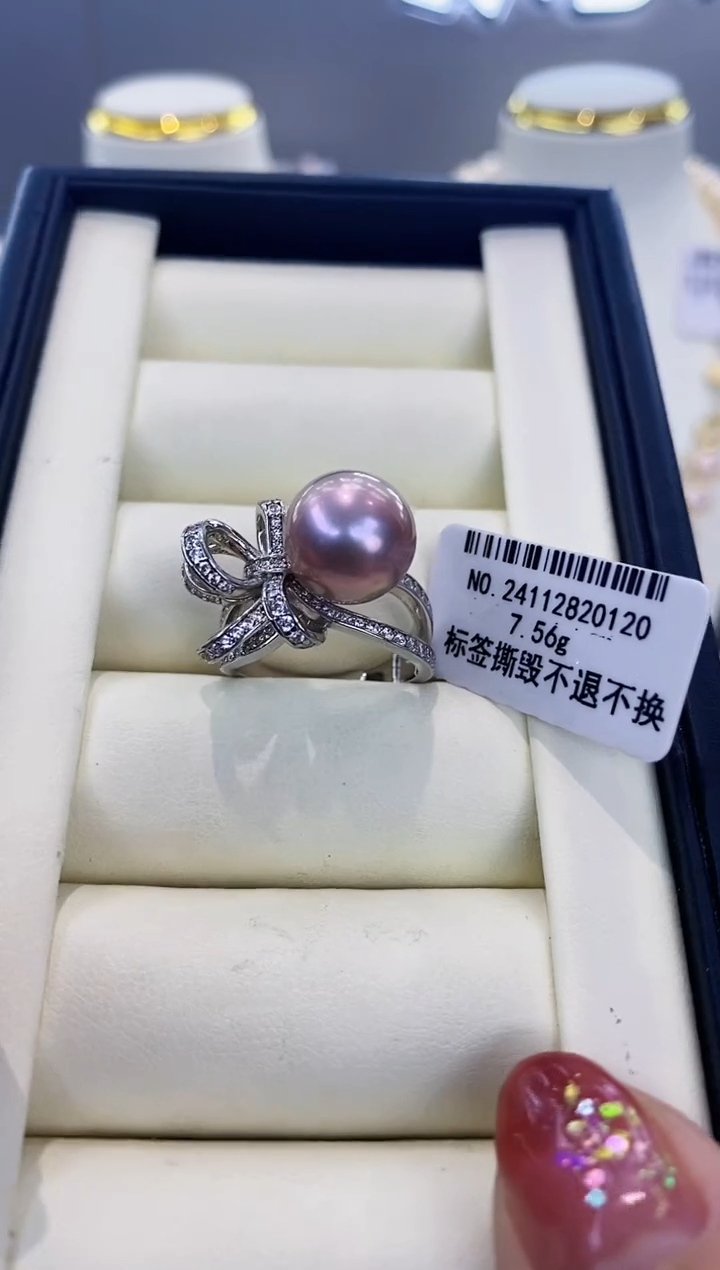 银S925镶嵌戒指淡水珍珠Y淡水戒指11-12