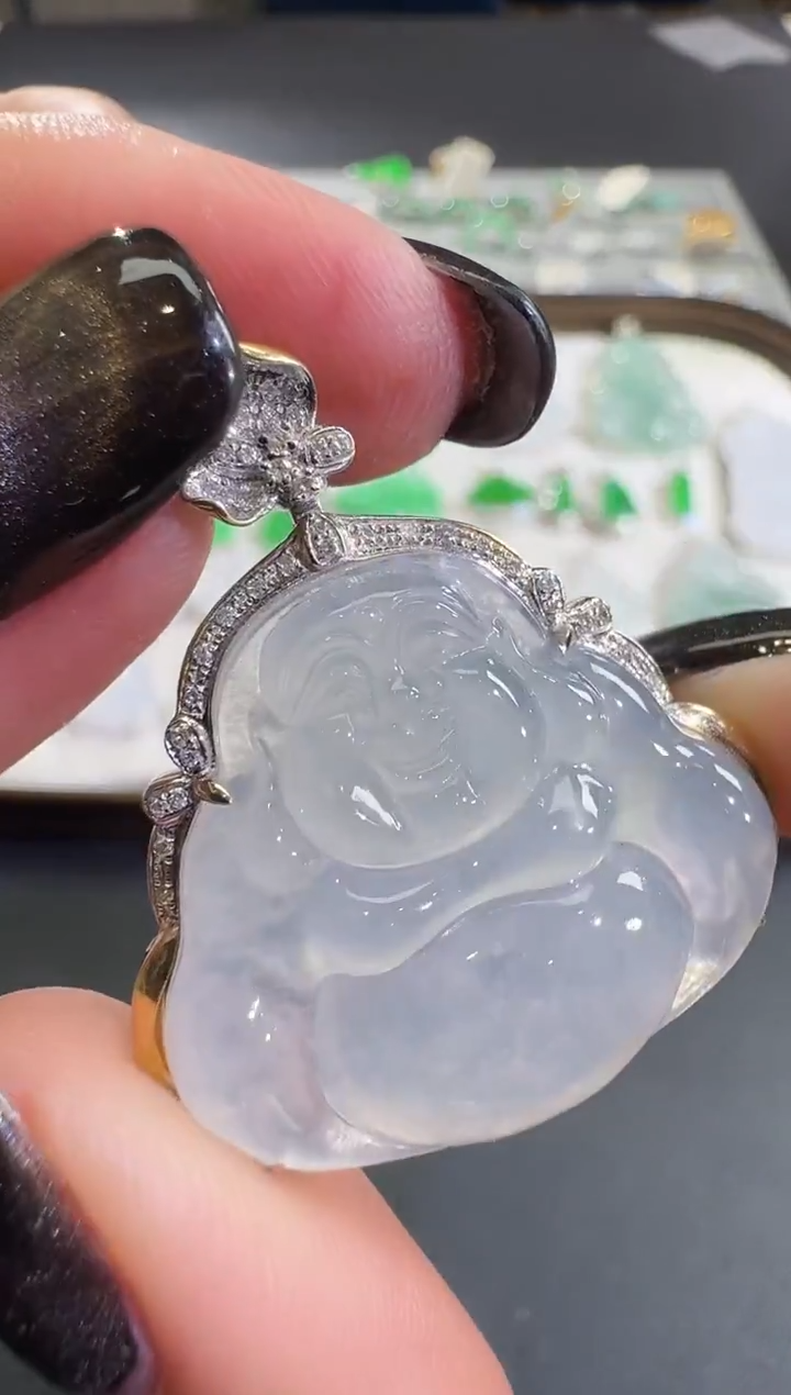 吊坠(不含链)18K金镶嵌翡翠【源头工厂】钻石镶嵌